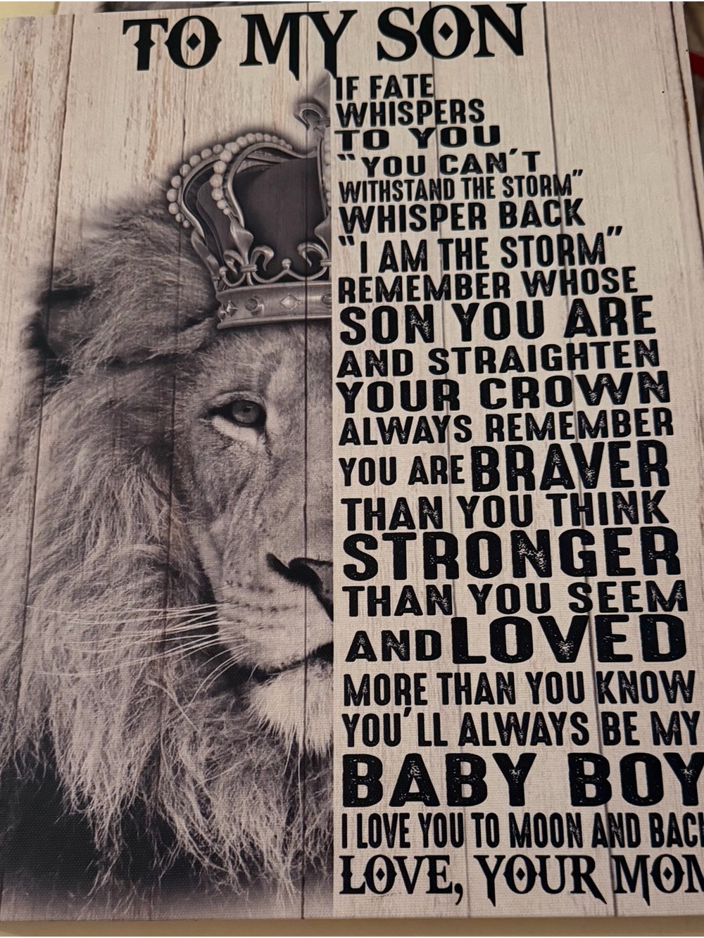 To My Son Lion Wall Art Plaque - Black & Cream Inspirational Print